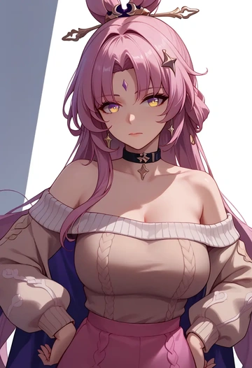 star rail,fu xuan,sweater,off-shoulder,collar  - AI generated anime art